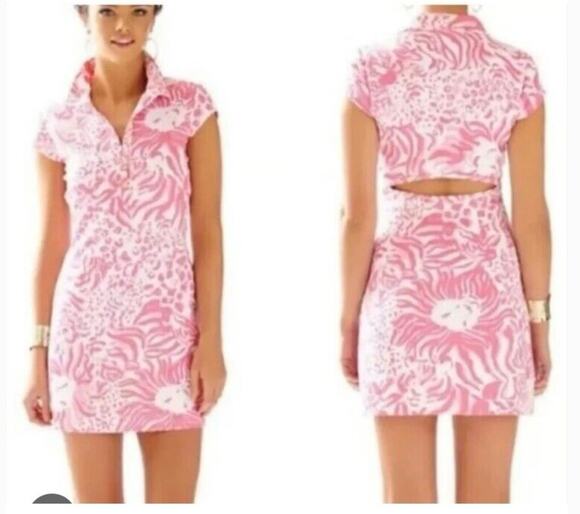 Lilly Pulitzer Dresses & Skirts - Lilly Pulitzer Rayna Get Spotted Pink Lion Dress Cut Out Back Size Small 3068